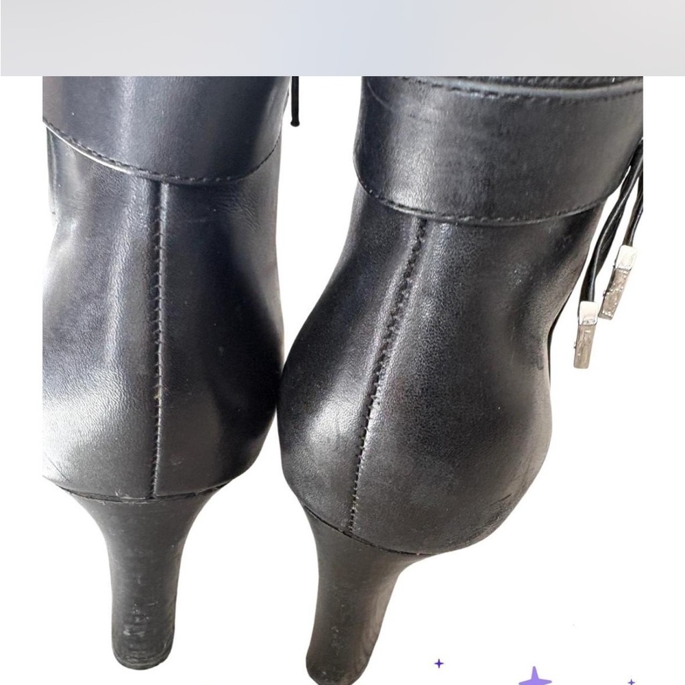 Lauren Ralph Lauren Black Leather Ankle Boots Block Heel Logo Strap Booties 7.5 - Picture 7 of 7